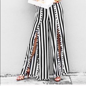 Silk Stripe Palazzo Pants black & white